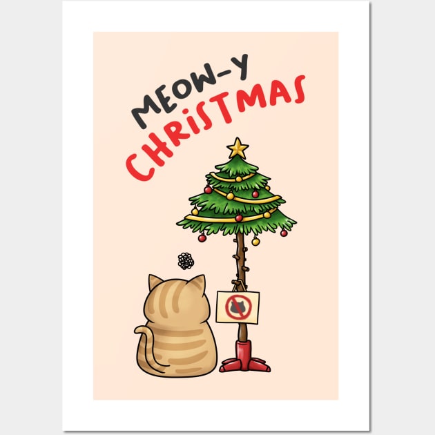 Meowy Christmas Funny Cat Christmas Tree Wall Art by Takeda_Art